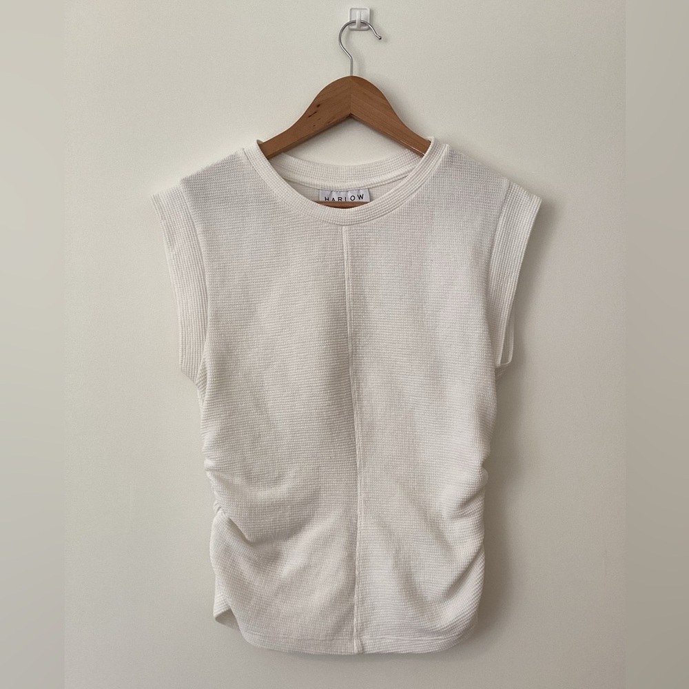 Harlow White Waffle Side Cinch Tank